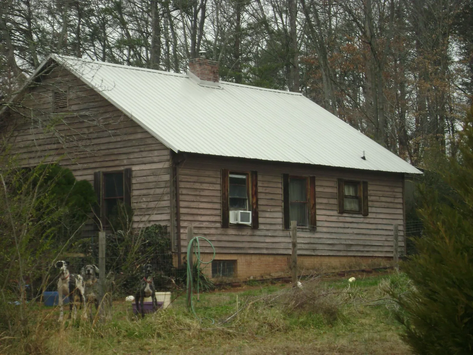 White metal roof on an old wood sided farmhouse, from a Metal Roof Installation job in Cohasset